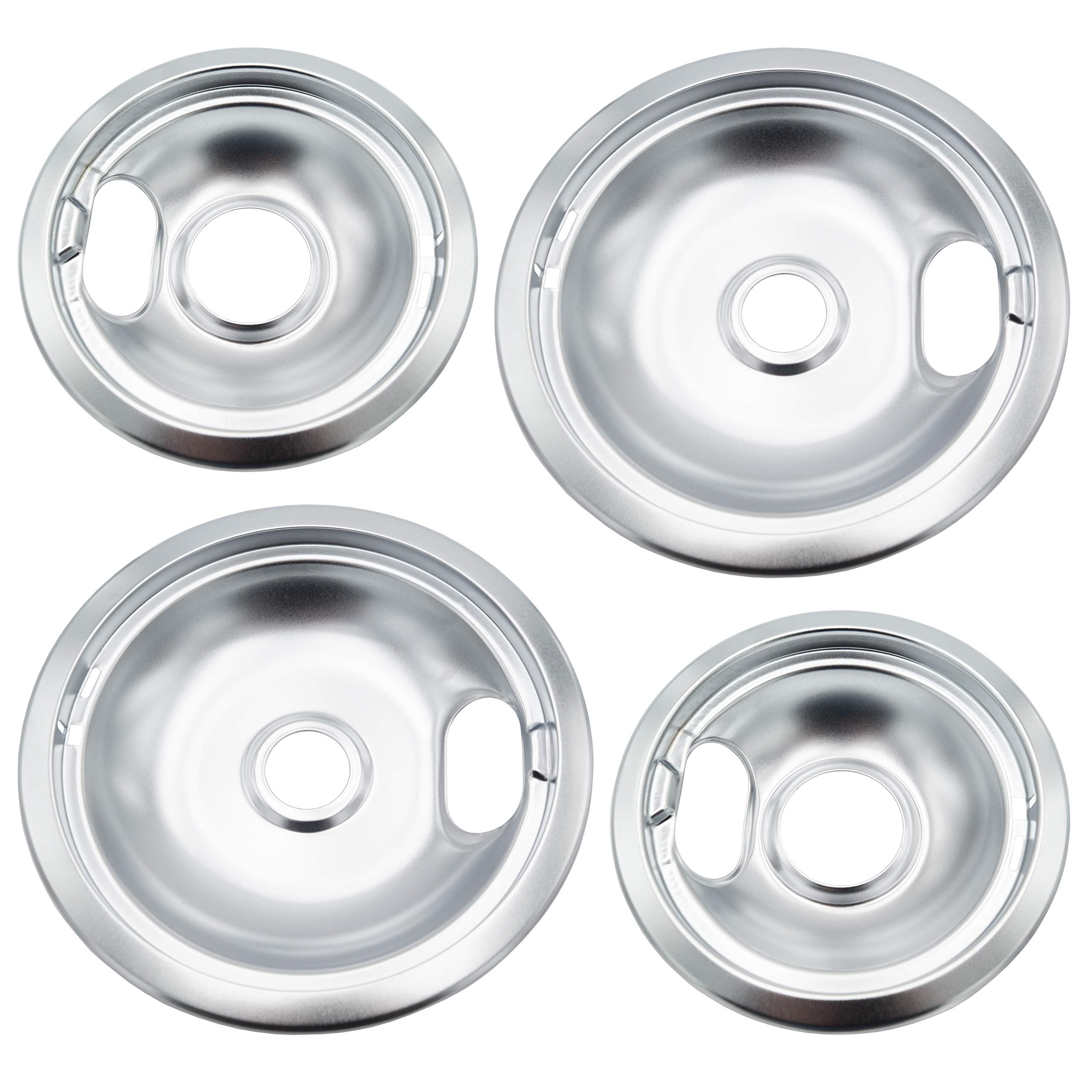 Supplying Demand W10196405 W10196406 4 Pack Electric Range Stove Top Chrome Drip Pan Replacement Set Model Specific Not Universal